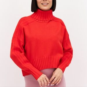 ADIDAS IVY PARK Cropped Oversized Turtleneck Sweater Red Pink Stripe Size XXL